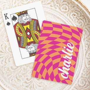 Retro dambord draaikolk golf hete roze oranje pokerkaarten