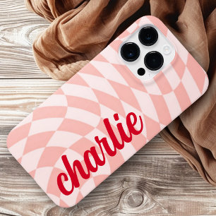 Retro dambord draaikolk golf licht roze rood iPhone 14 pro max hoesje