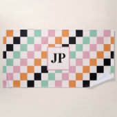 Retro Dambord Monogram Strand Cadeau Strandlaken (Voorkant)