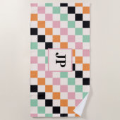 Retro Dambord Monogram Strand Cadeau Strandlaken (Voorkant)