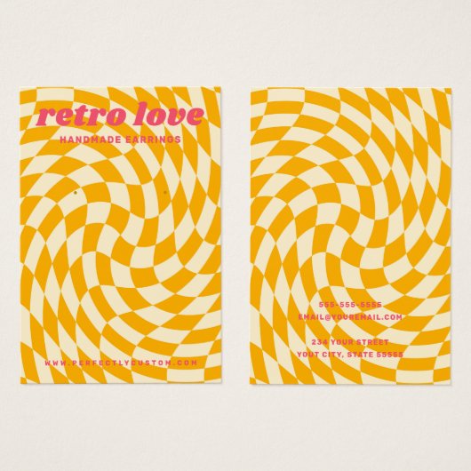 Retro dambord wervelgolf gele oorbel kaart (Voorkant /achterkant)