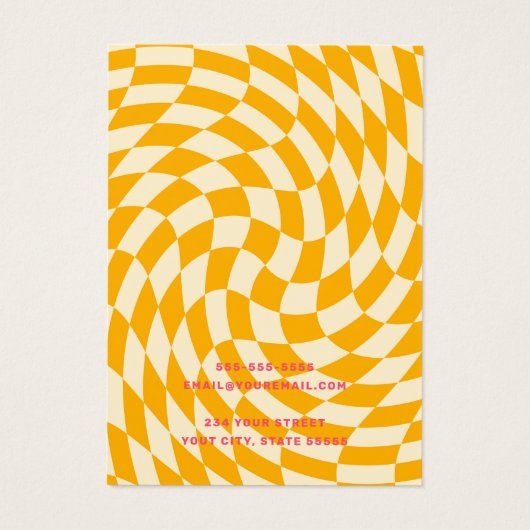 Retro dambord wervelgolf gele oorbel kaart (Achterkant)