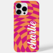Retro dambord wervelgolf heet roze sinaasappel Case-Mate iPhone case (Achterkant)