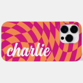 Retro dambord wervelgolf heet roze sinaasappel Case-Mate iPhone case (Achterkant (horizontaal))