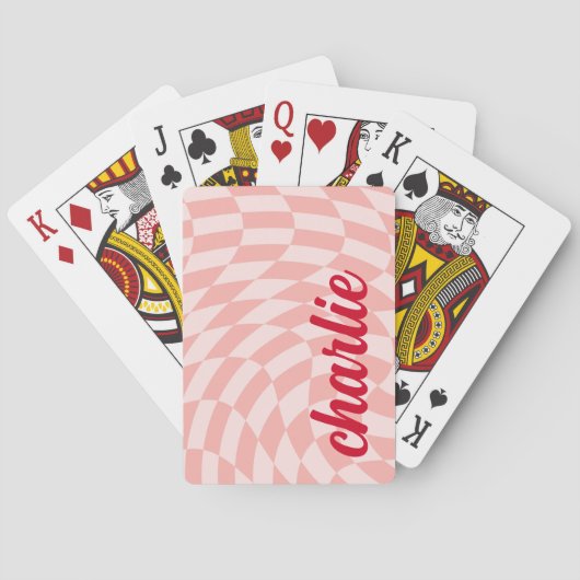 Retro dambord wervelgolf licht blush roze rood pokerkaarten (Achterkant)