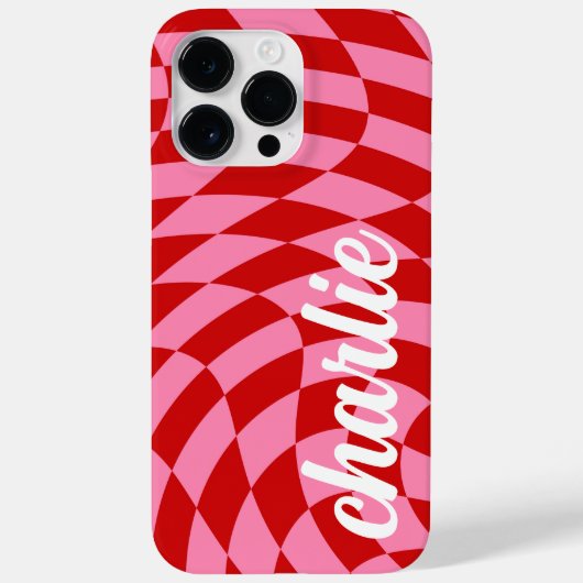 Retro dambord wervelgolf roze rood Case-Mate iPhone case (Achterkant)