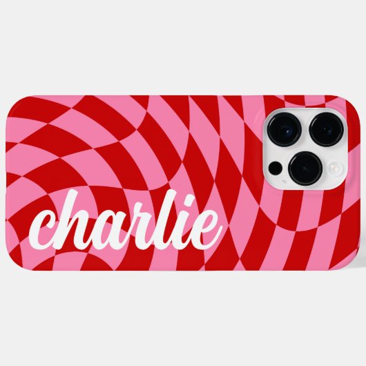 Retro dambord wervelgolf roze rood Case-Mate iPhone case (Achterkant (horizontaal))