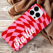 Retro dambord wervelgolf roze rood Case-Mate iPhone case