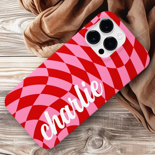 Retro dambord wervelgolf roze rood Case-Mate iPhone case