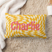 Retro dambord wervelgolf voeg naam geel roze toe kussen (Deken)