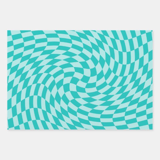 Retro dambord werveling aqua blauw dammen inpakpapier vel (Voorkant 3)