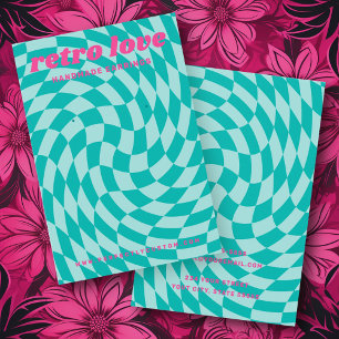Retro dambord werveling aqua blauw oorbel kaart