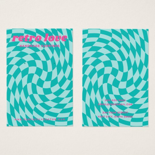 Retro dambord werveling aqua blauw oorbel kaart (Voorkant /achterkant)