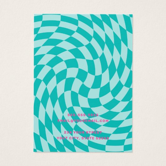 Retro dambord werveling aqua blauw oorbel kaart (Achterkant)