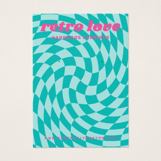 Retro dambord werveling aqua blauw oorbel kaart (Voorkant)