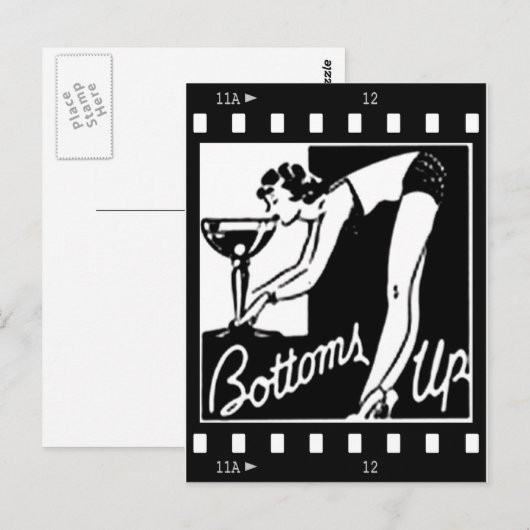 Retro Dame Drinking Huge Martini van bodems omhoog Briefkaart (Voorkant / Achterkant)