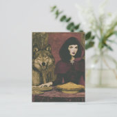 Retro Dame eet taart met de wolf Briefkaart (Staand voorkant)