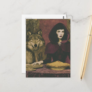Retro Dame eet taart met de wolf Briefkaart