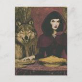 Retro Dame eet taart met de wolf Briefkaart (Voorkant)