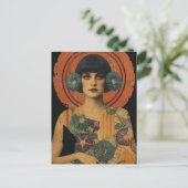 Retro Dame en Bloemen Briefkaart (Staand voorkant)
