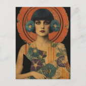 Retro Dame en Bloemen Briefkaart (Voorkant)