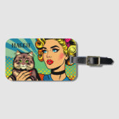 Retro Dame en Kat Gepersonaliseerd Bagagelabel (Voorkant (horizontaal))