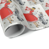 Retro  dame en met honden bedekte partij cadeaupapier (Rol Hoek)