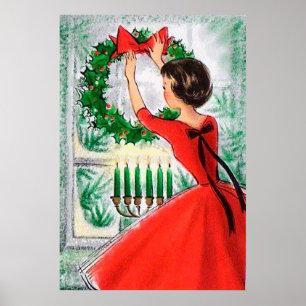  retro dame en poster met een schoorsteendeeg