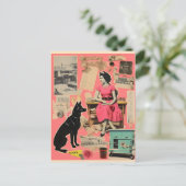 Retro dame in jurk met zwarte hond Collage Briefkaart (Staand voorkant)