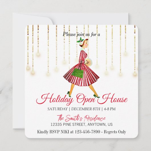 Retro dame Kerstboom Kerstkaart (Voorkant)