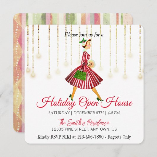 Retro dame Kerstboom Kerstkaart (Voorkant / Achterkant)