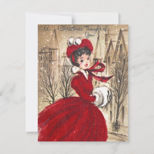 Retro dame Kerstkaart toevoegen (Voorkant)