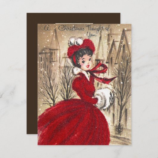 Retro  dame Kerstkaart toevoegen (Voorkant / Achterkant)