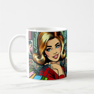 Retro Dame met Boodschappentassen Gepersonaliseerd Koffiemok