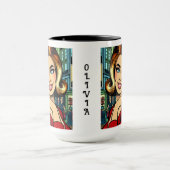 Retro Dame met Boodschappentassen Gepersonaliseerd Mok (Midden)