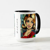 Retro Dame met Boodschappentassen Gepersonaliseerd Mok (Voorkant rechts)