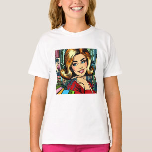 Retro Dame met Boodschappentassen Mid Century T-shirt