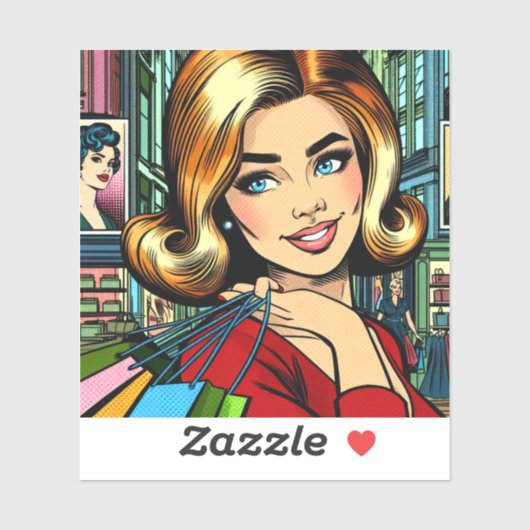 Retro Dame met Boodschappentassen Middeleeuwen Sticker (Vel)