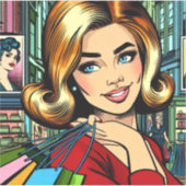 Retro Dame met Boodschappentassen Middeleeuwen Sticker (Voorkant)