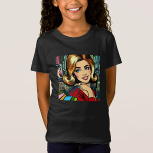 Retro Dame met Boodschappentassen Middeleeuwen T-shirt