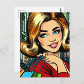 Retro Dame met Boodschappentassen Middeleeuwse Eeu Briefkaart (Voorkant / Achterkant)