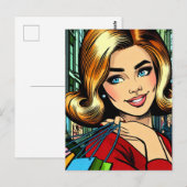 Retro Dame met Boodschappentassen Midden Eeuw Briefkaart (Voorkant / Achterkant)