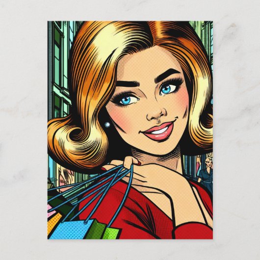 Retro Dame met Boodschappentassen Midden Eeuw Briefkaart (Voorkant)