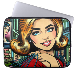 Retro Dame met Boodschappentassen Schetsboek Laptop Sleeve