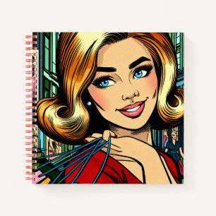Retro Dame met Boodschappentassen Schetsboek Notitieboek