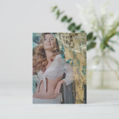 Retro dame met parels Mixed media collage Briefkaart (Staand voorkant)