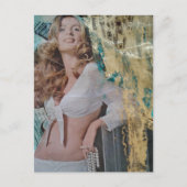 Retro dame met parels Mixed media collage Briefkaart (Voorkant)