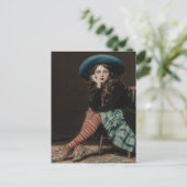 Retro Dame Met Verveelde Uitstraling Briefkaart (Staand voorkant)