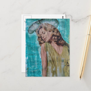 Retro dame Mixed media collage Briefkaart