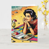 Retro Dame op Beach Dagdromen Verjaardag Kaart (Gele Bloem)